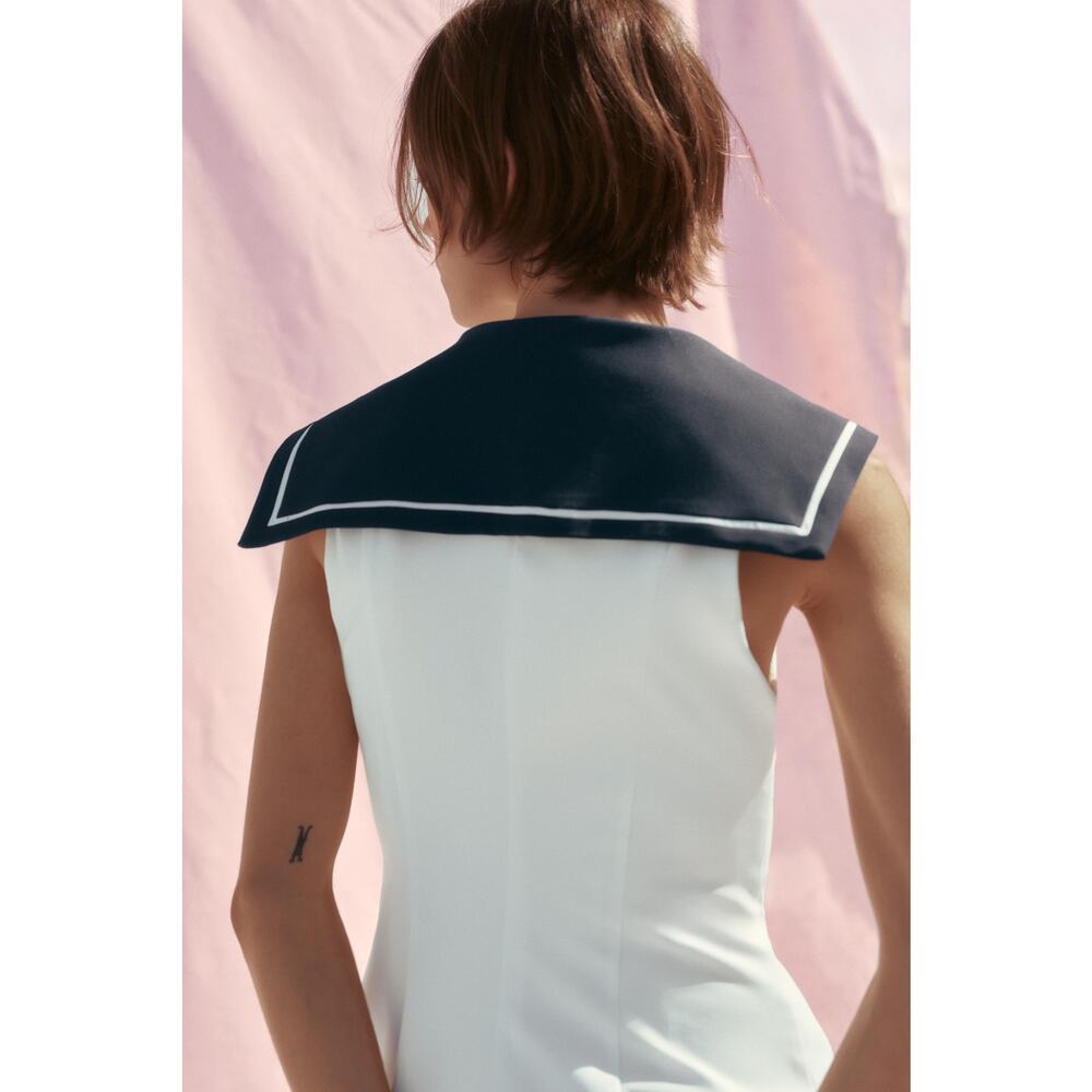 Zara Nautical Sailor Collar White Mini Dress NWT - Picture 15 of 16
